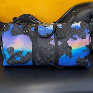 Louis Vuitton Monogram Eclipse Keepall Sunrise Bandouliere 55 Bag Summer
